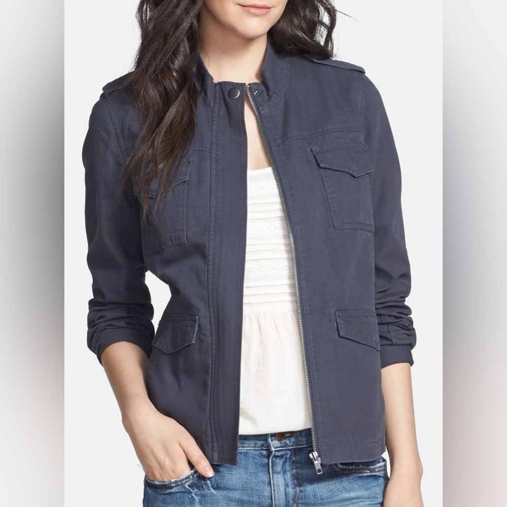 Hinge Cotton Canvas Military Jacket in Slate Grey Blue Size Large
